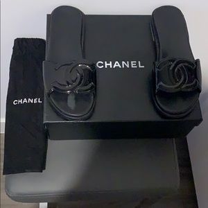 Chanel Patent Calfskin CC Slip On Mules Black